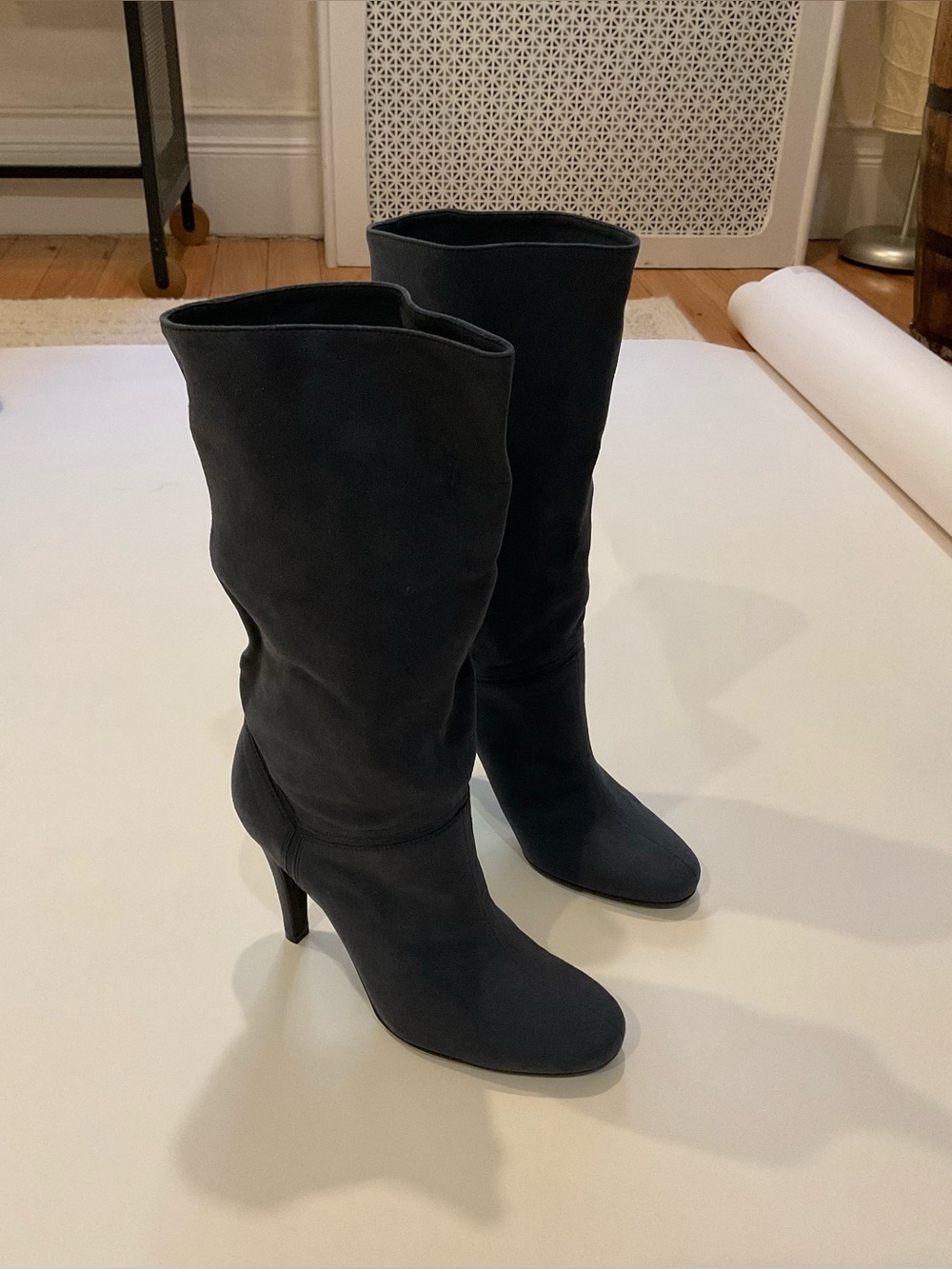 Stella McCartney Blue Knee-High Suede Heeled Boots